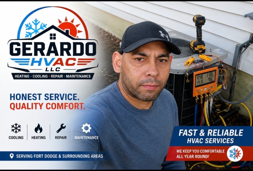 Gerardo, owner and HVAC technician, on the job in Fort Dodge, Iowa